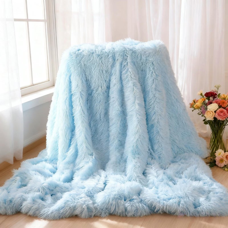 MYRU Plush Super Soft Blanket Bedding Sofa Cover Furry Fuzzy Fur Warm Throw Qulit Cozy Couch Blanket for Winter (51"x63", Light Blue) - Image 2